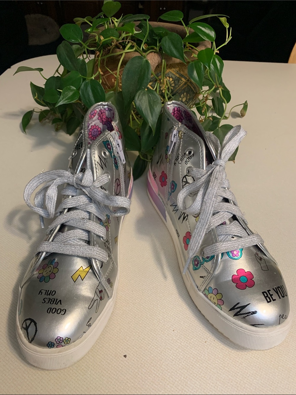 Madden NYC  Silver Floral Graphic High-Top Sneakers
